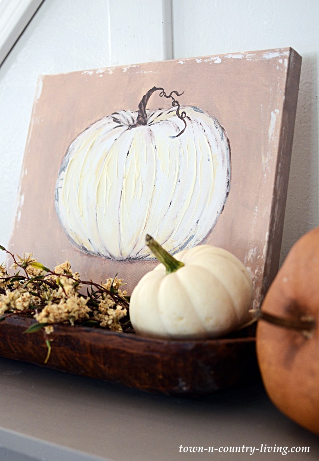 Neutral Pumpkin Oil Painting with Baby Boo