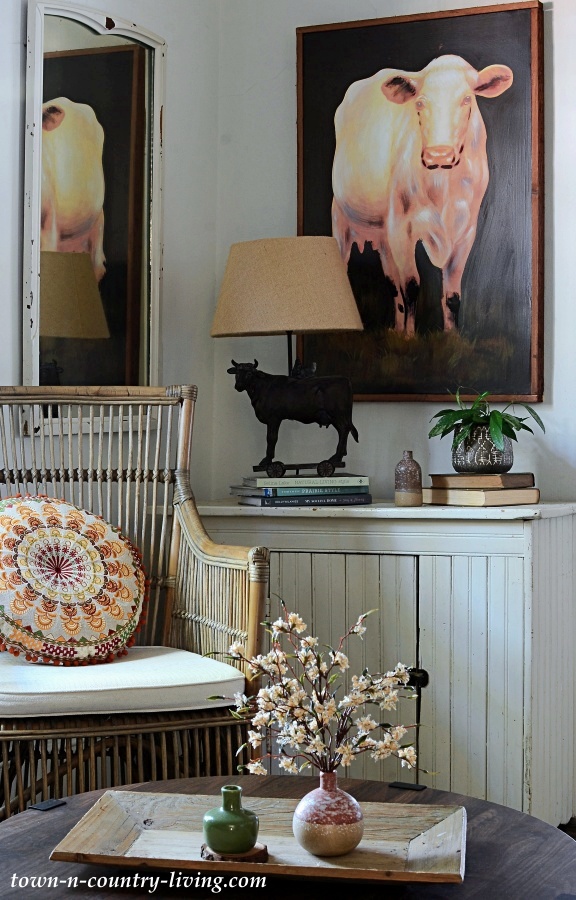 Cow Painting in Country Living Sitting Room