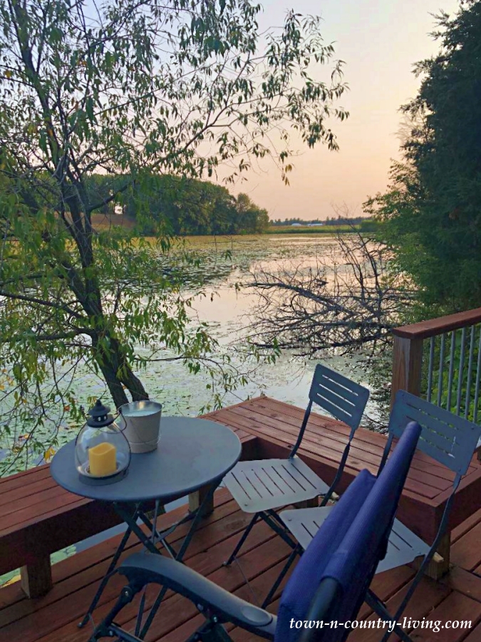 Yurt Deck Overlooking a Small Private Lake in Cambridge, Wisconsin