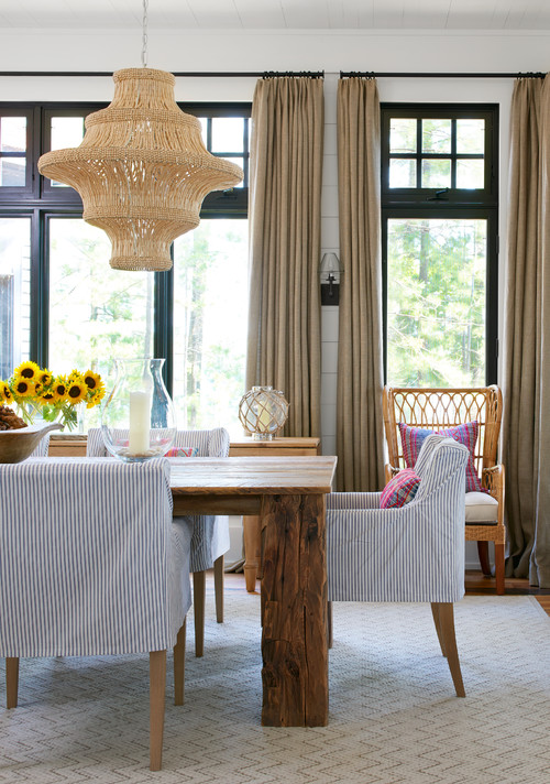 Farmhouse Style Dining Room with Basket Pendant Lights
