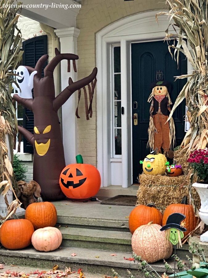 Halloween Decorations on Front Porch of Historic Home