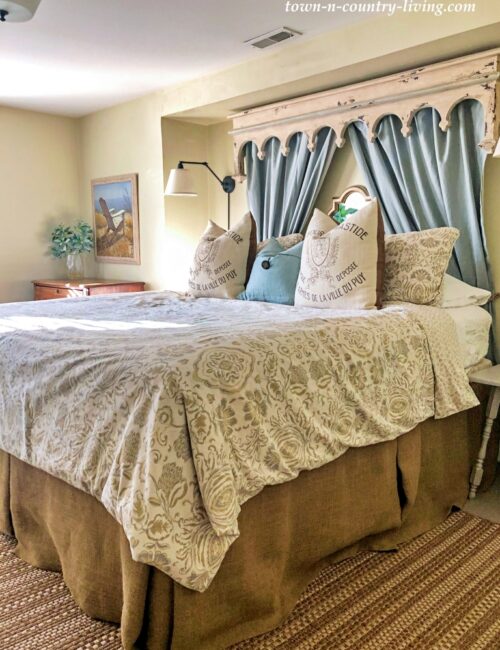 French Country Style Bedroom with Burlap Bed Skirt