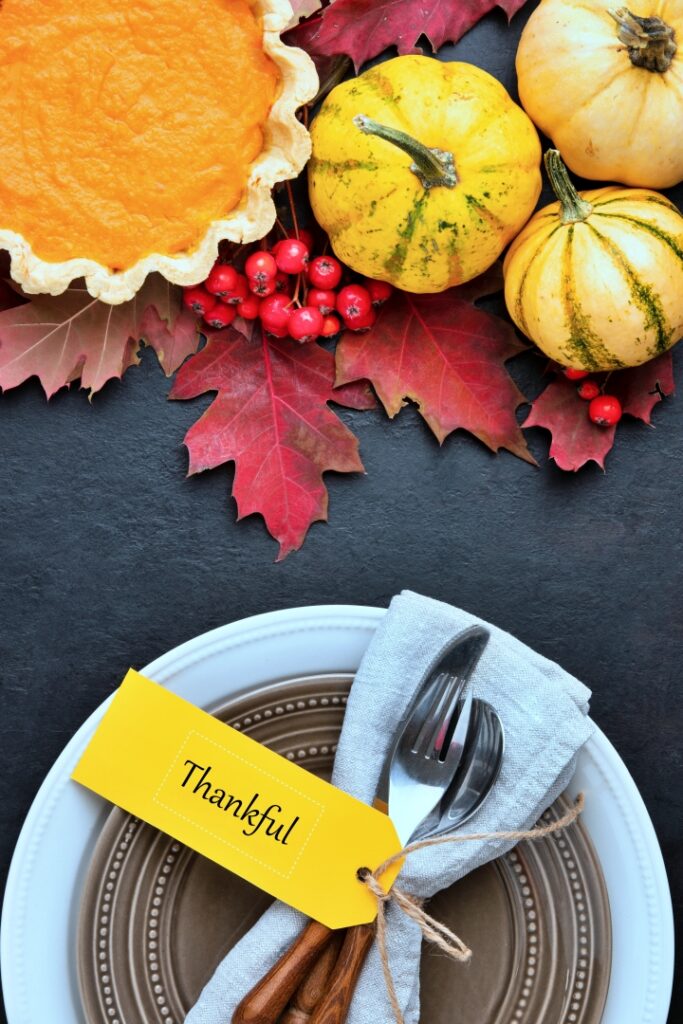 Thanksgiving Dinner Place Setting with Pumpkin Pie