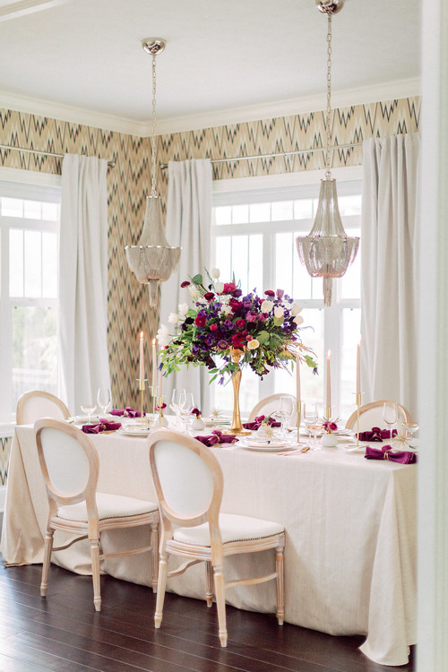 Elegant French Country Dining Room with Wallpaper 