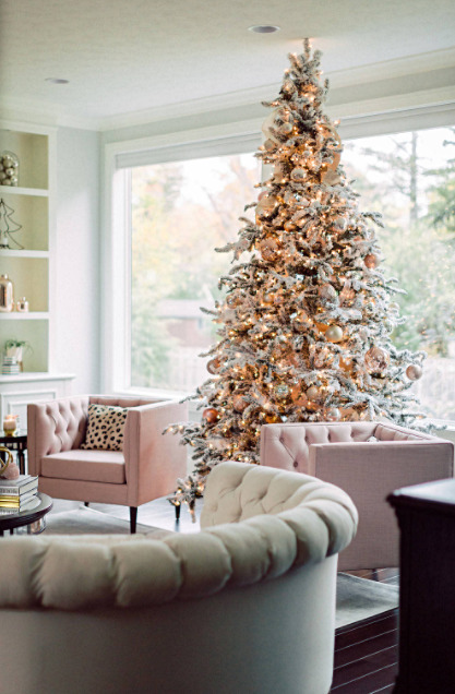 Pastel Glam Living Room with Christmas Tree