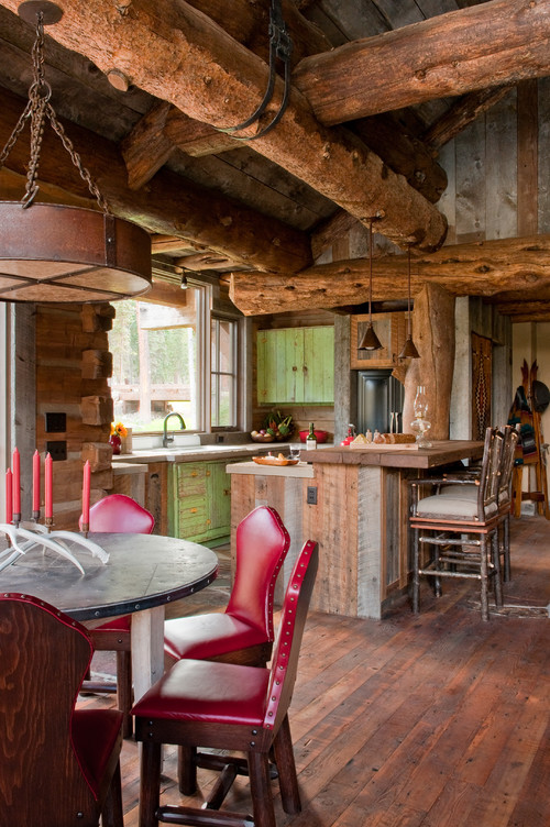 Open Concept Dining and Kitchen in a Rustic Mountain Cabin