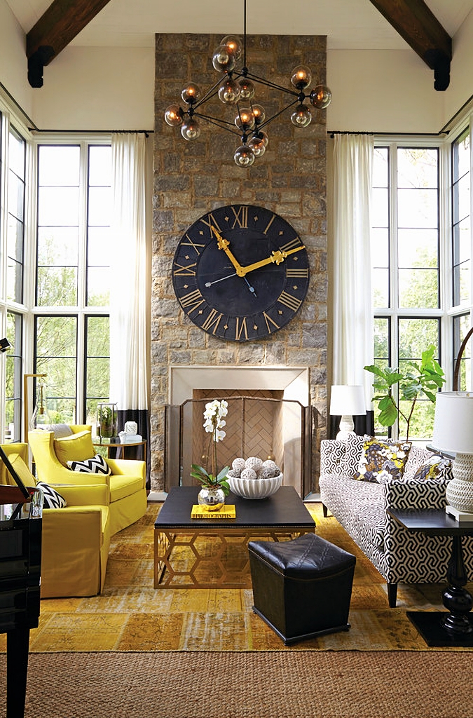 clock on living room fireplace