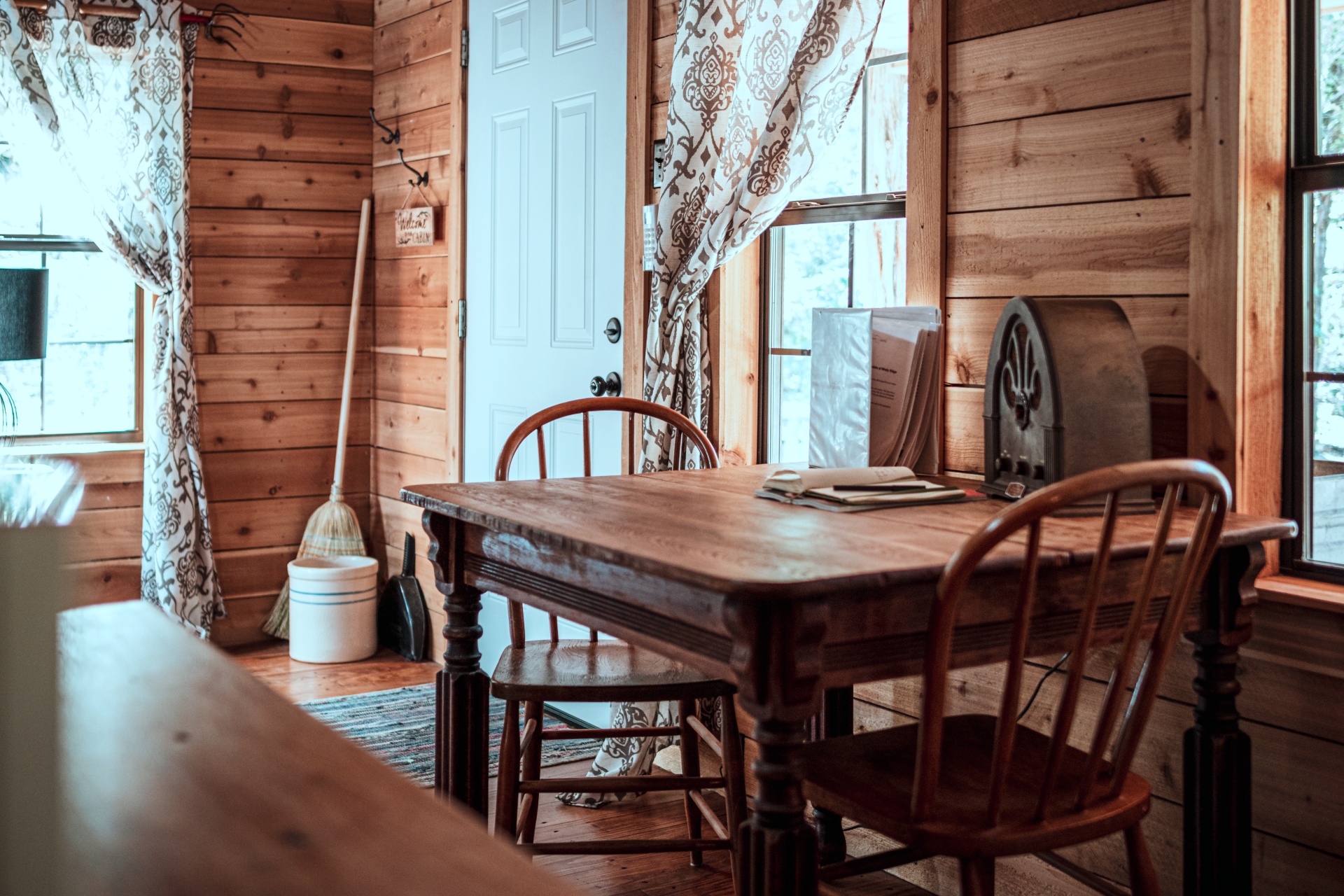 vintage wood cabin dining room