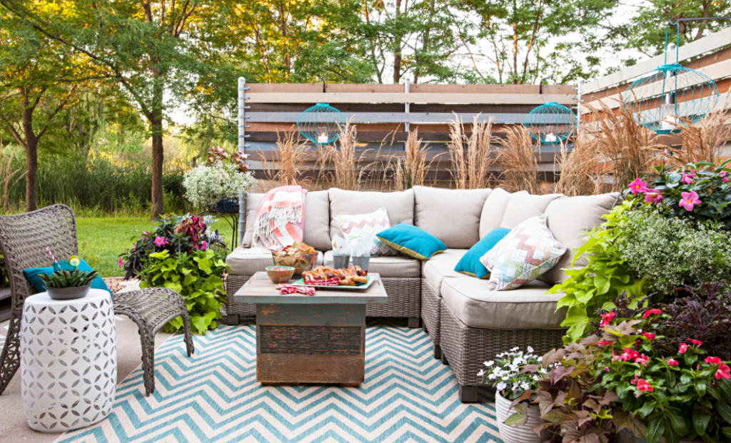 Backyard Patio Lounge with Couch and Coffee Table