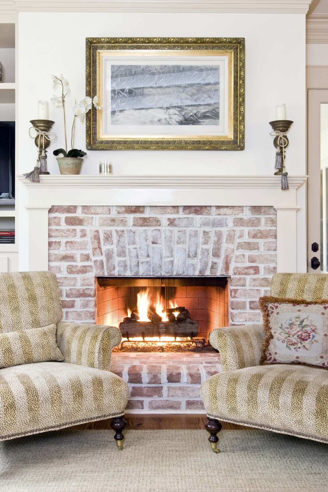 Pale Stone Fireplaces and White Mantel Ideas