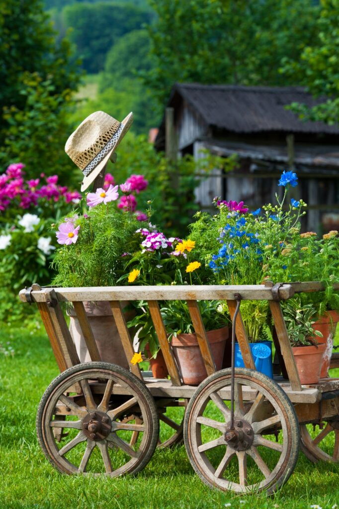 Rustic Garden Wagon Filled with Flowers