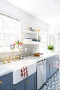 Small Colorful Kitchen with Patterned Floor - Town & Country Living