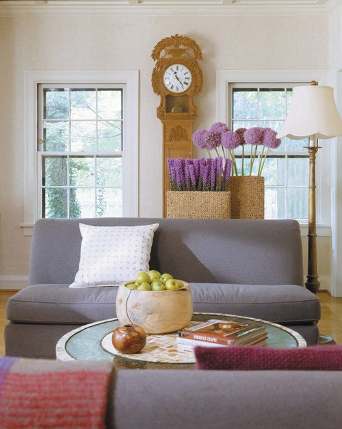 Lavender and White Casual Family Room