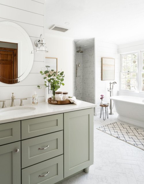Sage Green Shaker Style Cabinet Vanity in Dream Bathroom