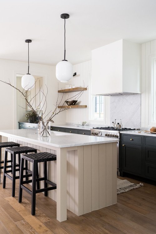 Two-Tone Kitchen with Dark Lower Cabinets and Light Upper Cabinets
