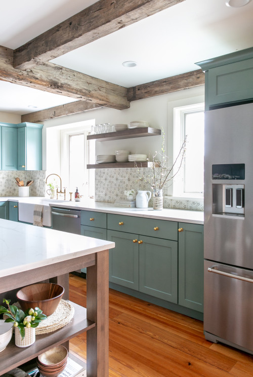 English style traditional kitchen with light blue cabinets