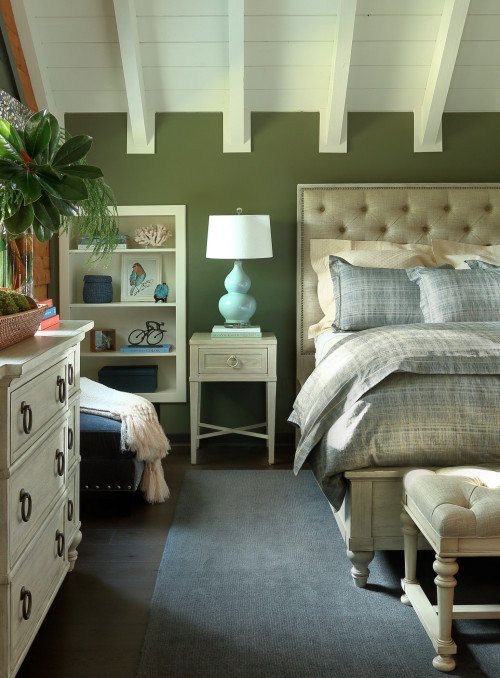 traditional bedroom with green walls