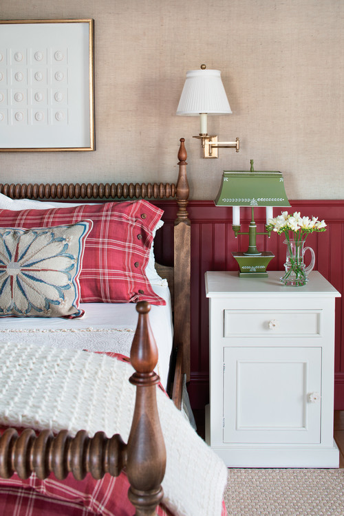 red and white country style bedroom