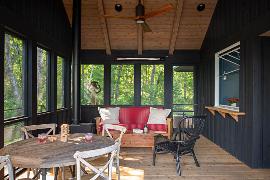 screened in cabin porch on the lake