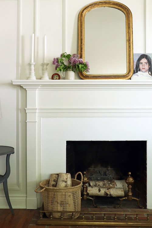 White fireplace mantel in older home