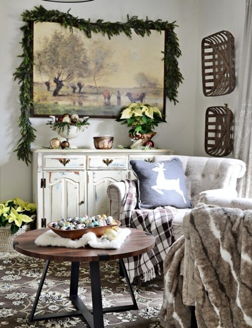 Christmas Garland on Oil Painting in Country Living Room