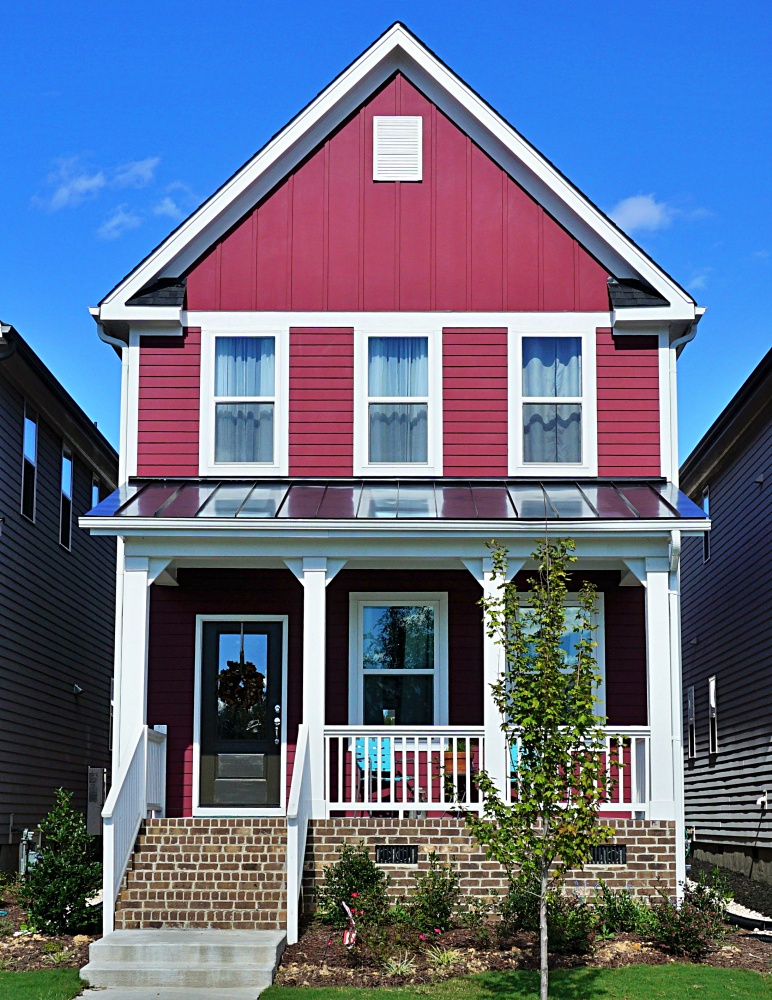 Two-story red row house