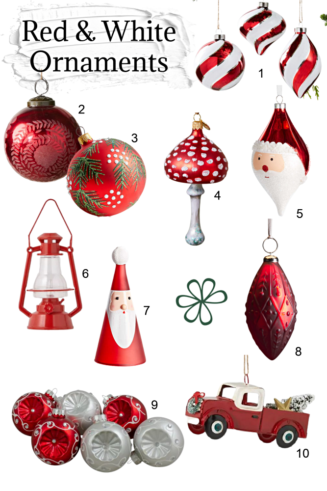 Red and white ornaments for a traditional Christmas