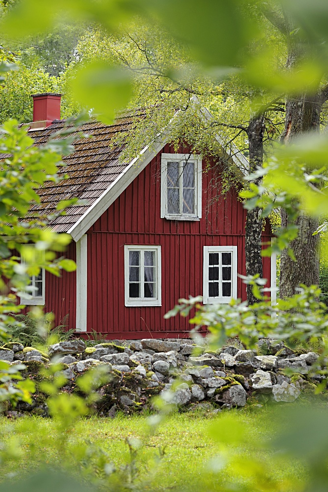 Red wooden house in sweden, Scandinavia, Europe