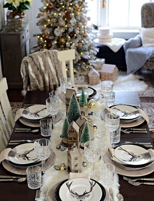Christmas Dining Table with Deer Plates