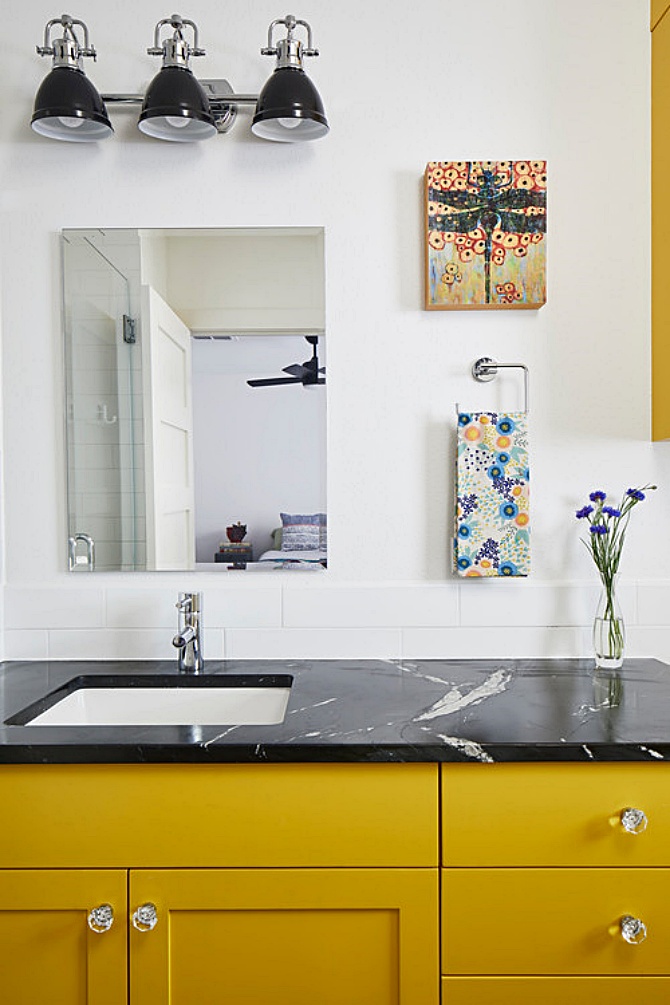 Small Yellow and Black Bathroom