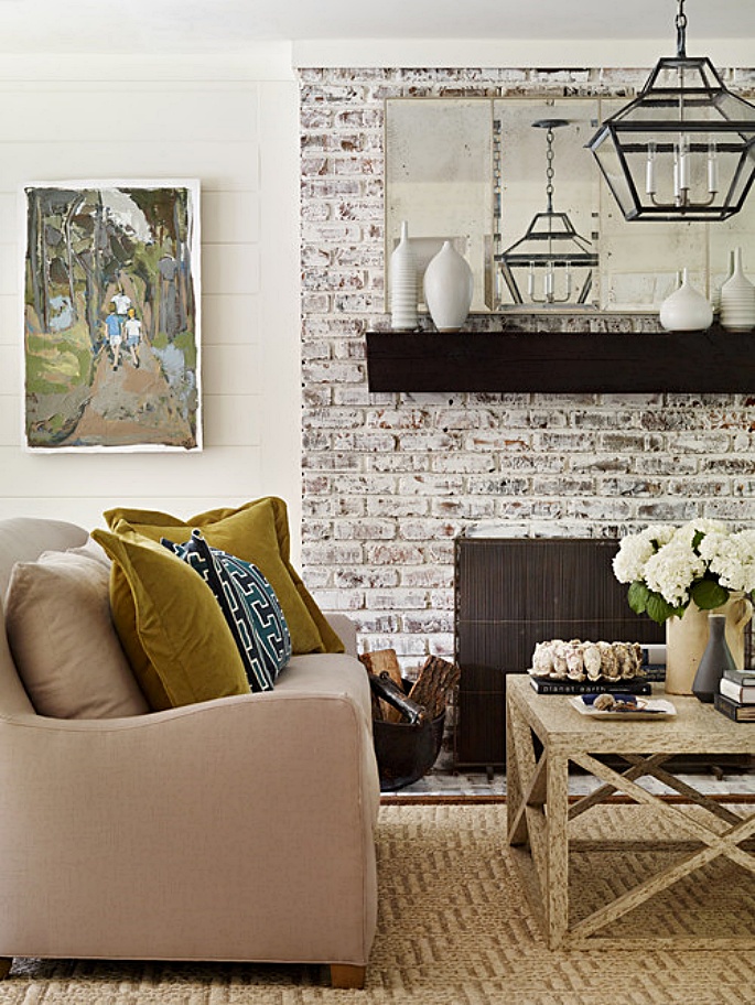 White Brick Fireplace in Living Room
