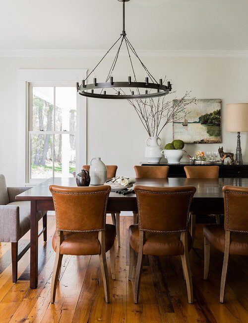 Modern Country Dining Room with Leather Chairs