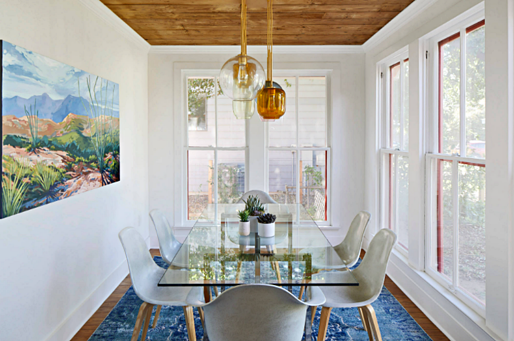 Mid-century modern dining room in colorful bungalow