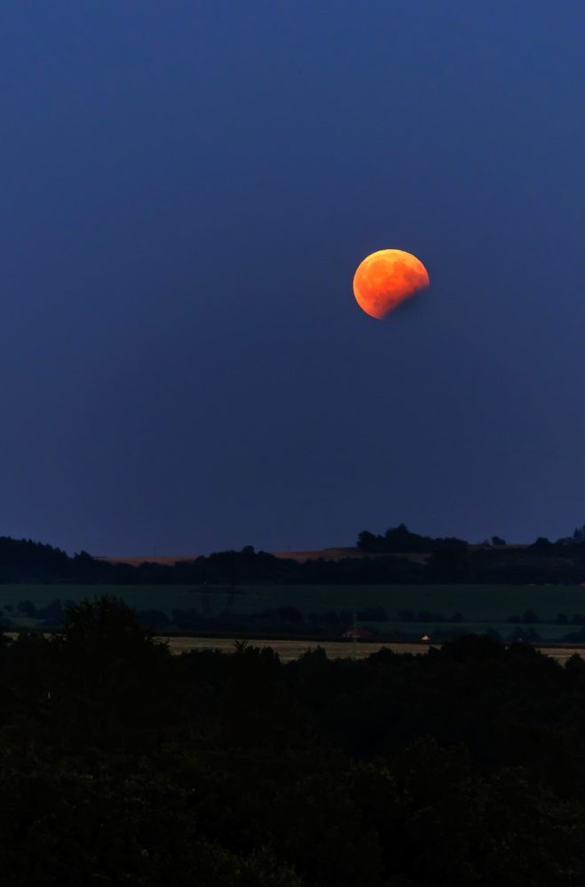 Partial lunar eclipse - red moon