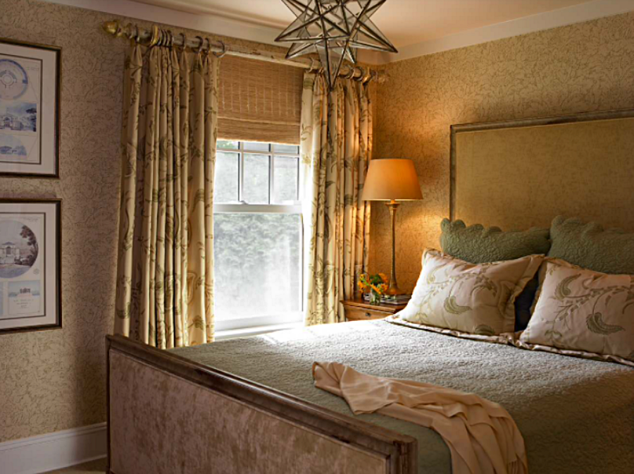 English country style bedroom with mix of patterns