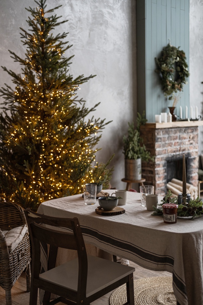 Swedish dining nook decorated for the holiday