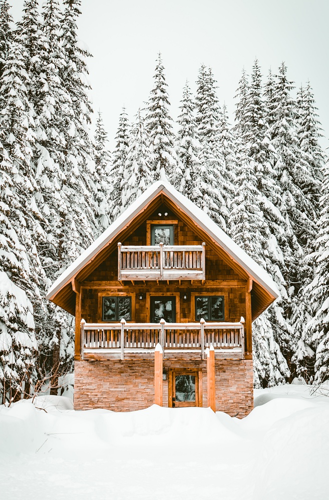 Mountain ski chalet cabin in the snow