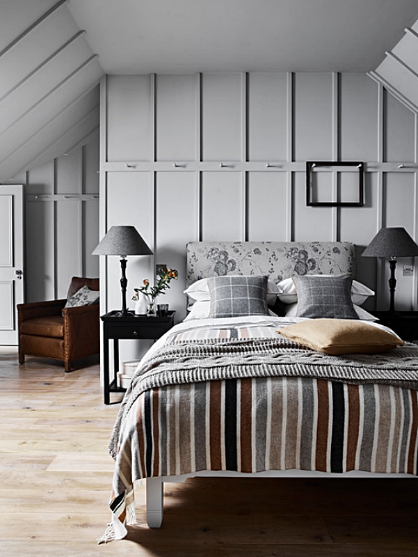 Scandinavian style bedroom in winter