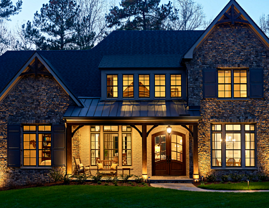 Traditional Stone House at Night in Raleigh, North Carolina