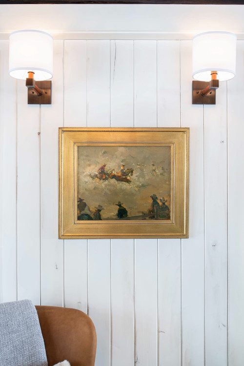 Vintage Oil Painting in Gold Frame on White Paneled Wall