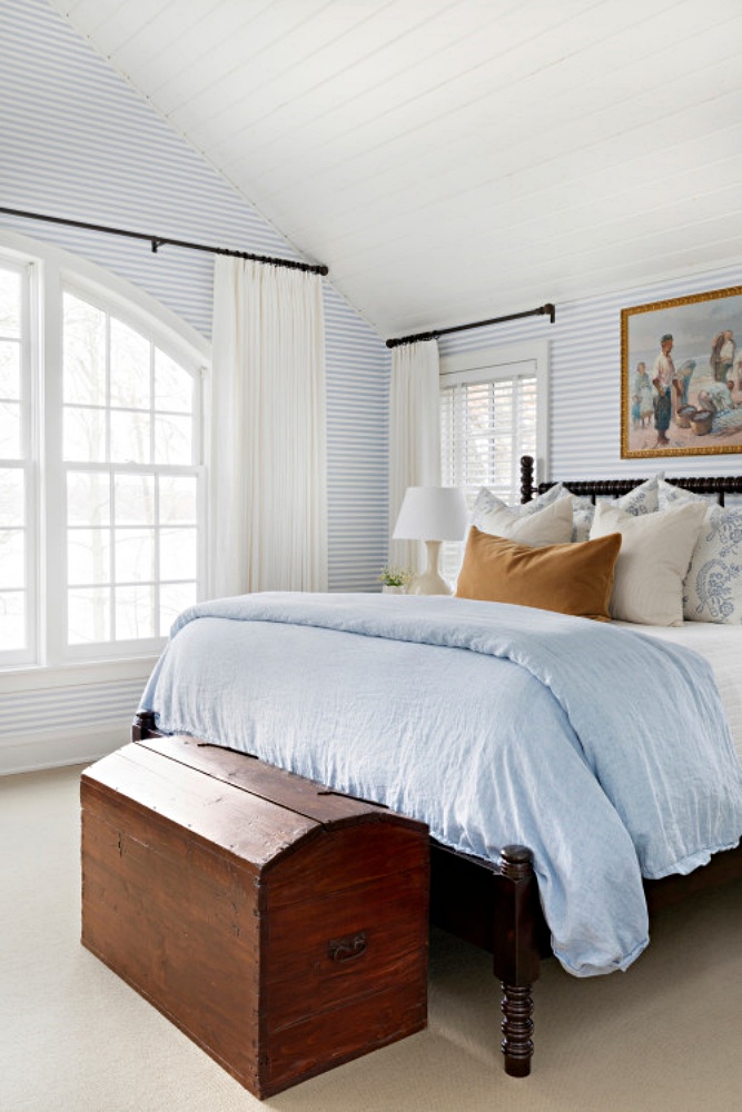 blue and white beach style bedroom