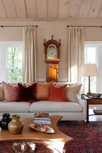 Eclectic living room in warm color palette