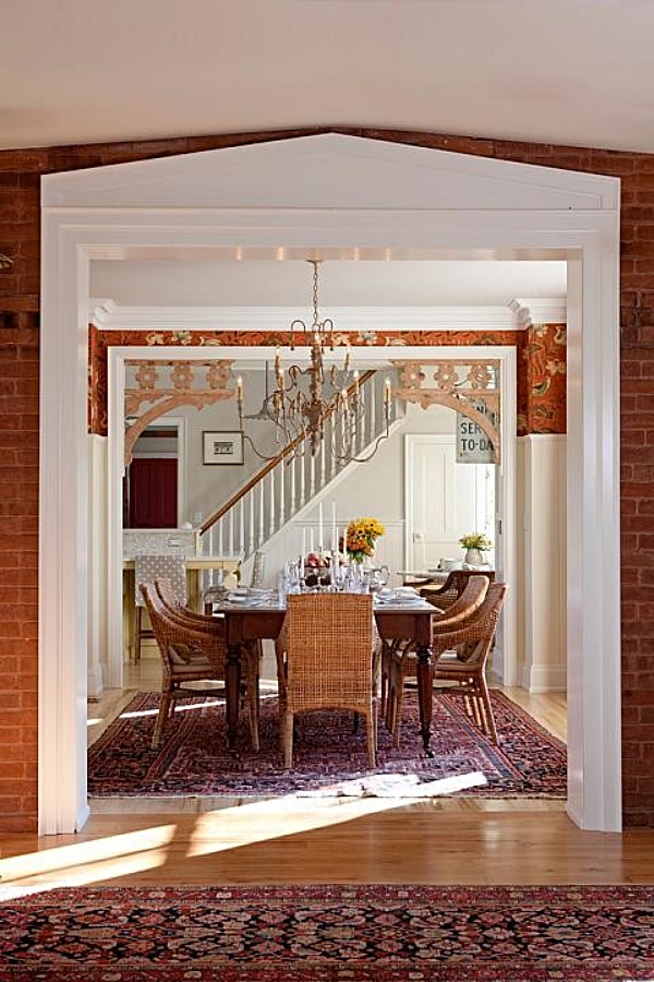 Eclectic dining room in warm color palette