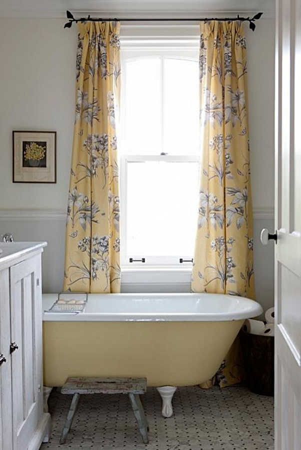 shabby chic style pale yellow vintage bathroom