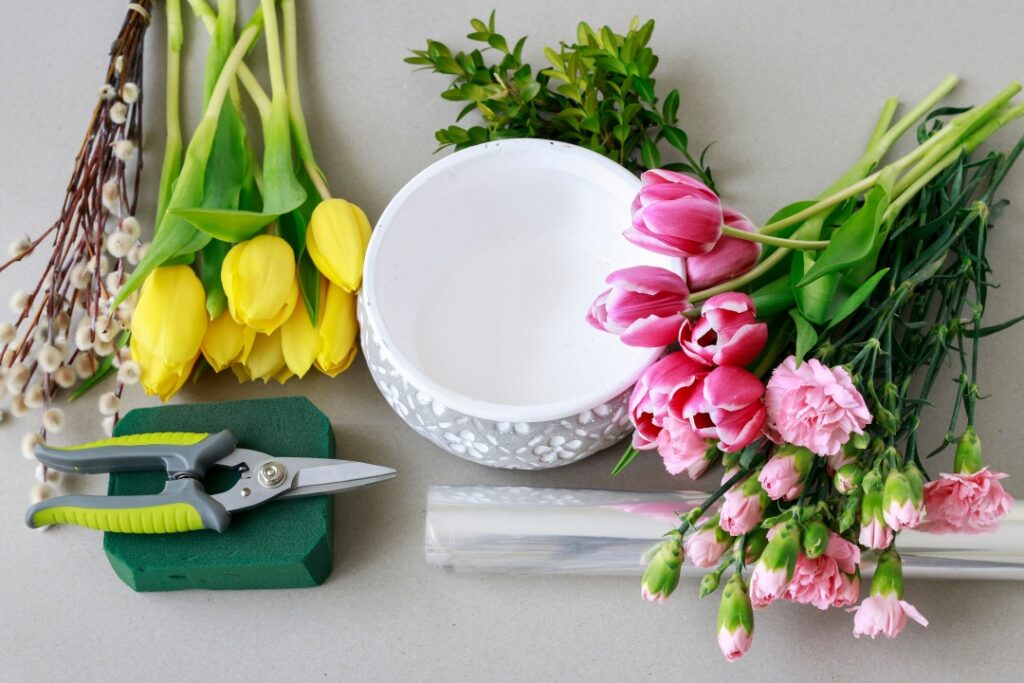 Florist supplies for creating a flower arrangement