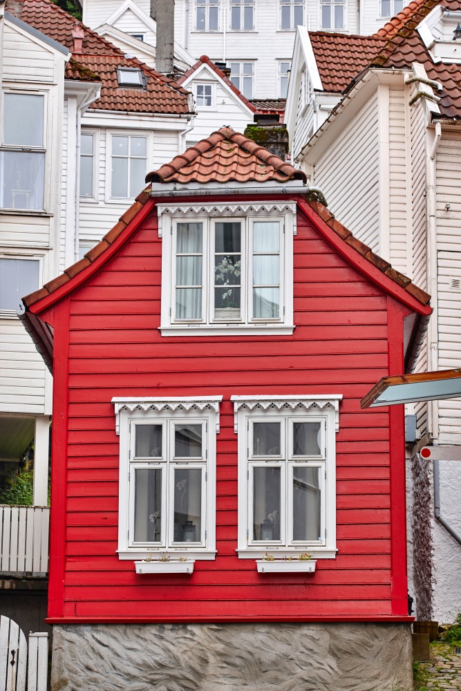 Traditional Norwegian red wooden facades. 
