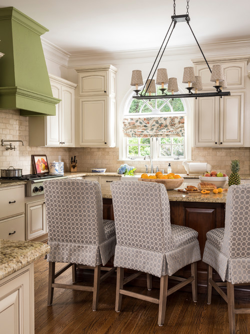 French country kitchen with island and stools