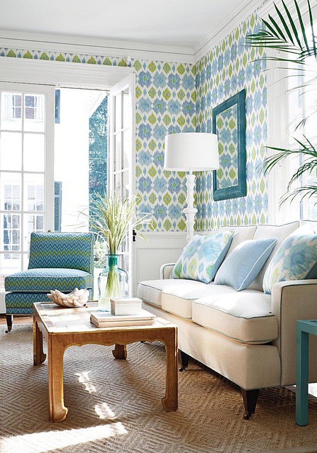 Spring green and light blue living room