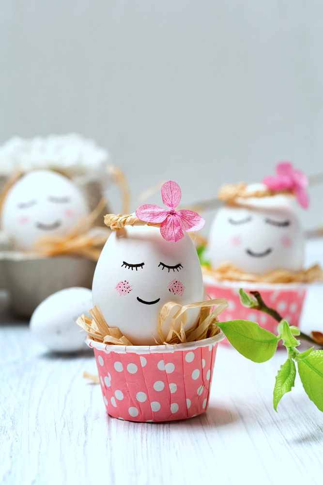 Easter eggs decorated with faces