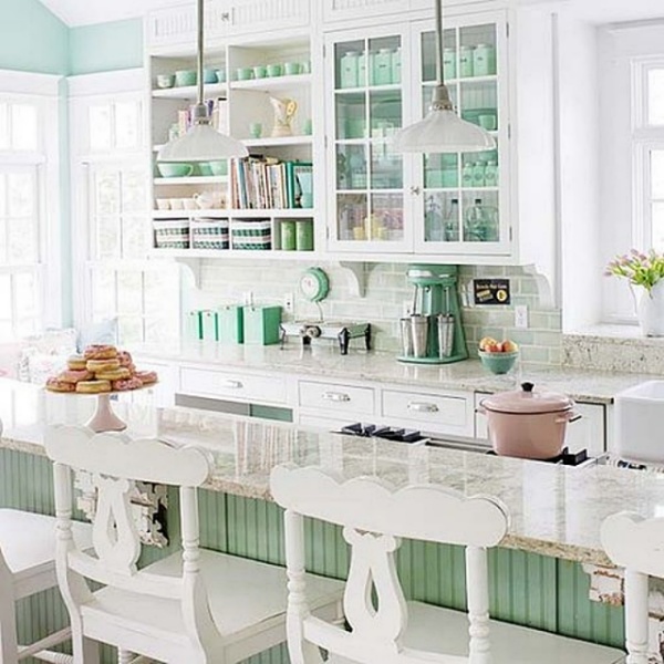 Aqua and white cottage kitchen